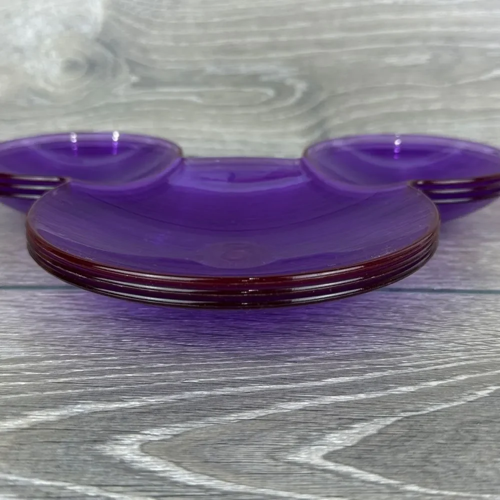 Disney Mickey Mouse Head Shaped Purple Clear Acrylic Plastic Divided Vtg Plates